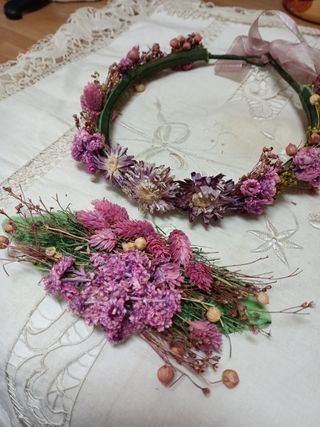 Corona flores niña comunión - Verde Rosa
