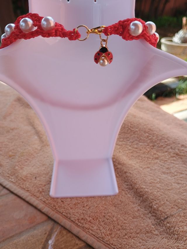 Collana perle rosse e bianche