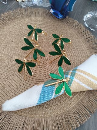6 Servilleteros libélula metal dorado-verde