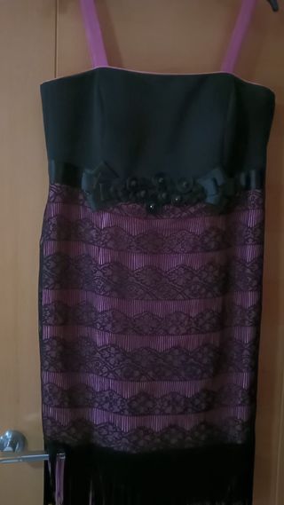 Vestido Fiesta Negro y Rosa Talla 46