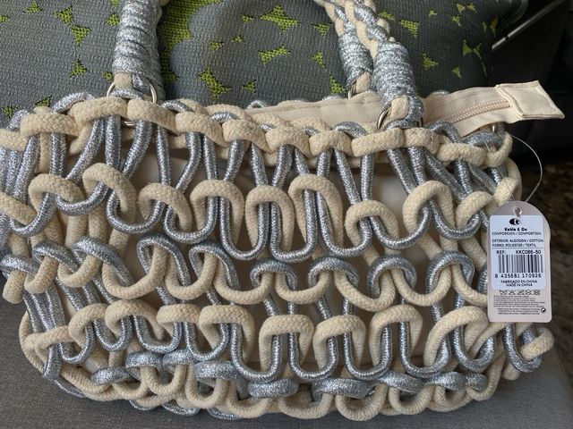 Bolso algodon beige y plata
