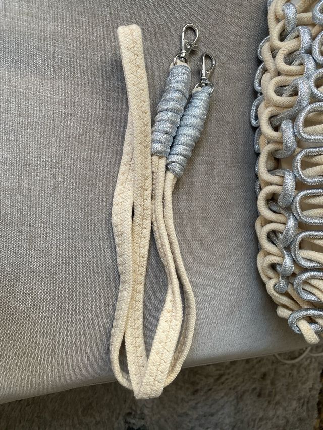 Bolso algodon beige y plata