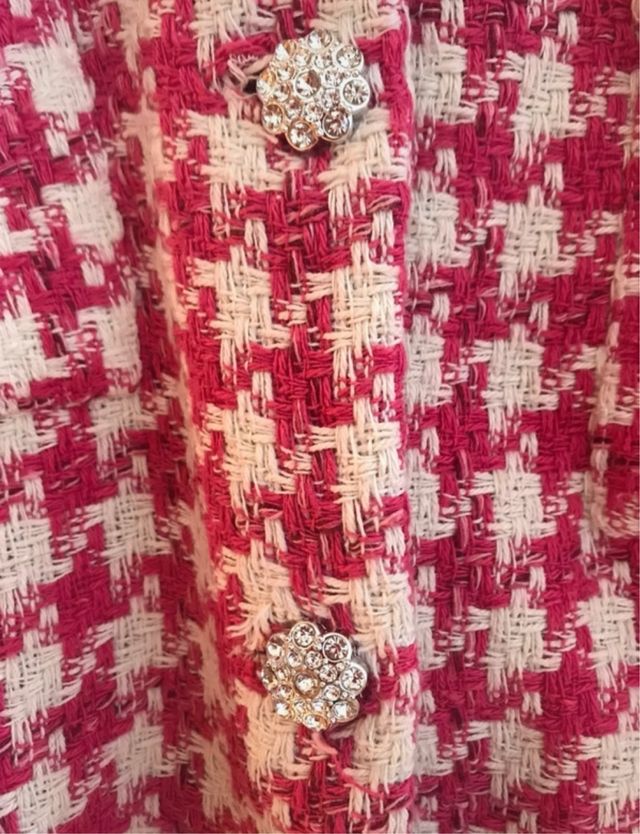 Chaqueta corta de tweed  - Rosa y blanco. T L