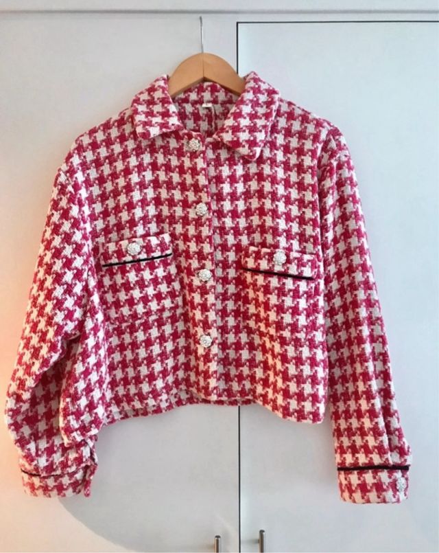 Chaqueta corta de tweed  - Rosa y blanco. T L