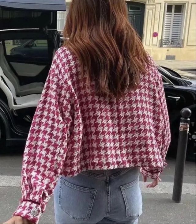 Chaqueta corta de tweed  - Rosa y blanco. T L