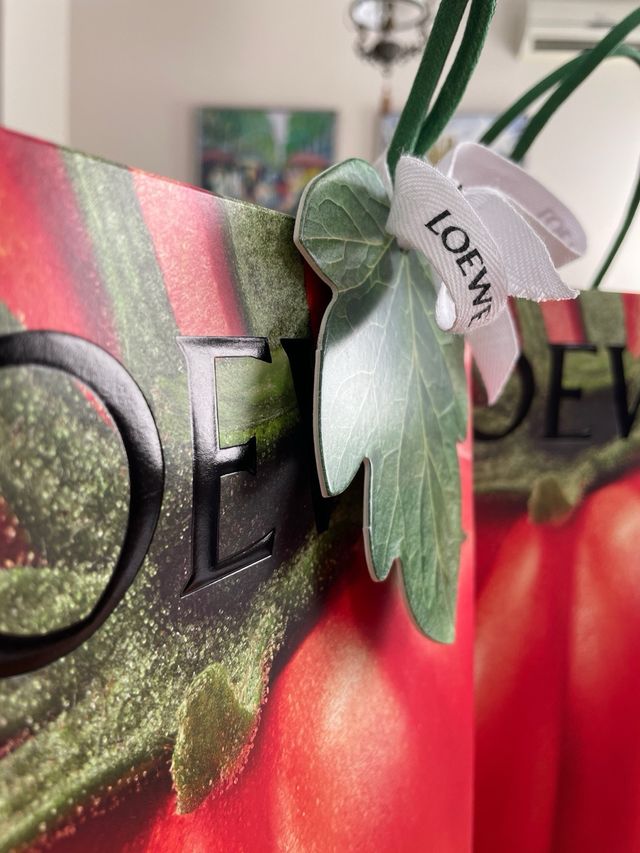 Bandeja de madera, bolsas y caja Loewe