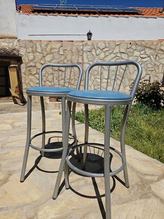 2 Taburetes Altos Metal Azul