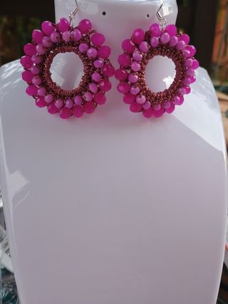 Orecchini uncinetto rosa argento