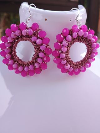 Orecchini uncinetto rosa argento