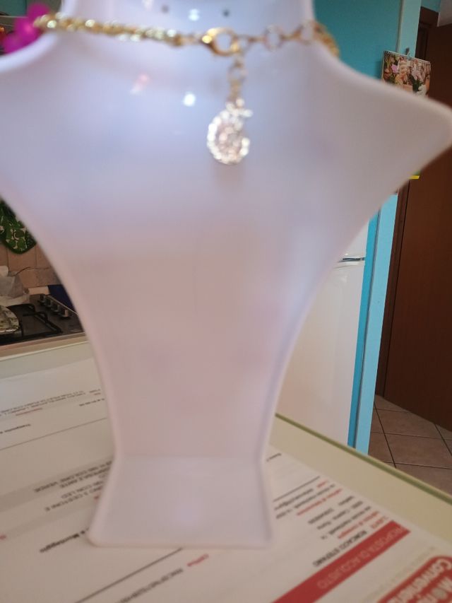 Collana fiori cristalli rosa viola