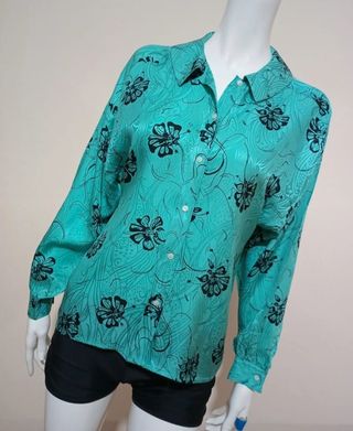 Camicia seta verde acqua fiori