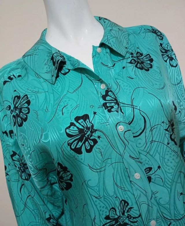 Camicia seta verde acqua fiori