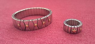 Pulsera y anillo acero-oro