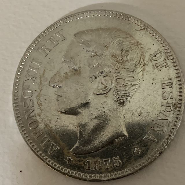 MONEDA DE ALFONSO XII 1875 D.E.M. Duro de Plata.