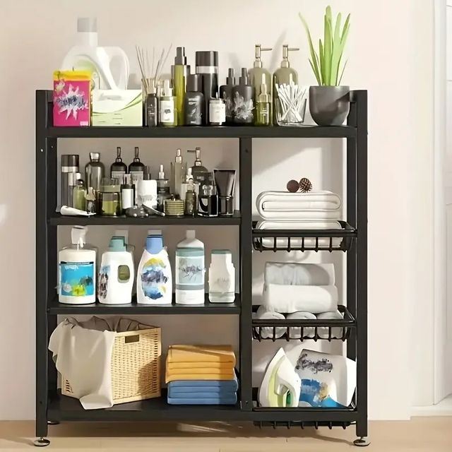 Scaffale a 4 Ripiani Regolabili, Carrello Mobile