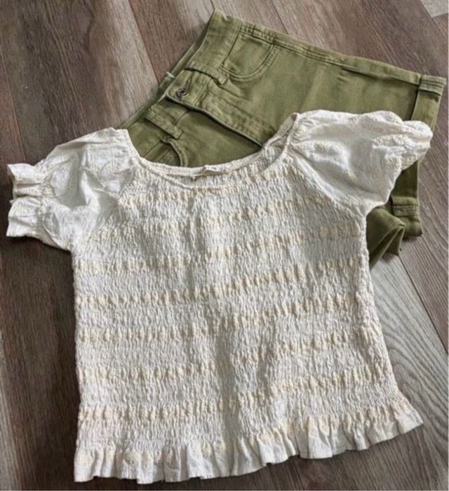 Blusa+shorts NAELLE beige/verde oliva