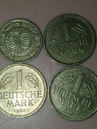 Lote de 4 monedas antiguas de Alemania de águila.
