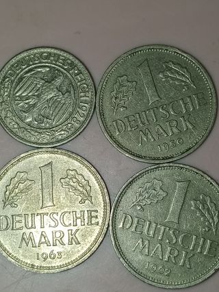 Lote de 4 monedas antiguas de Alemania de águila.
