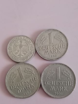 Lote de 4 monedas antiguas de Alemania de águila.