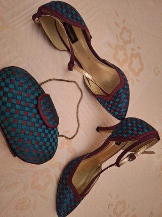 Zapatos y bolso Tintoretto - Morado y Verde Azulad