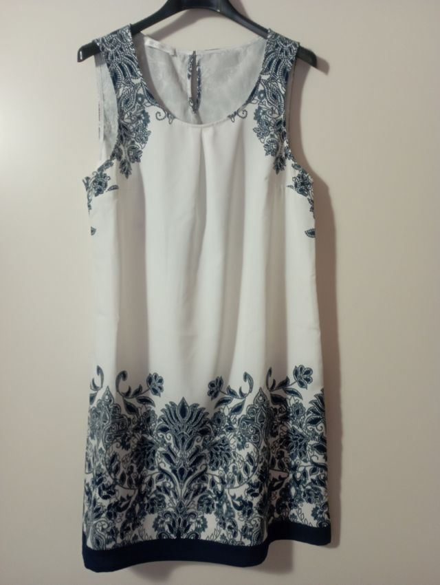 Vestito Promod bianco e blu, tg 44