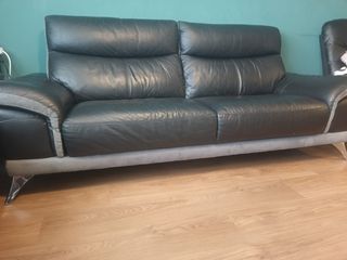 2 Sofás de piel 2,10m - Negro/Gris