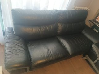 2 Sofás de piel 2,10m - Negro/Gris