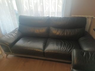 2 Sofás de piel 2,10m - Negro/Gris