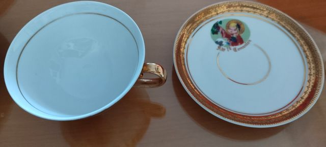 Tazón y plato porcelana 1 comunión a estrenar