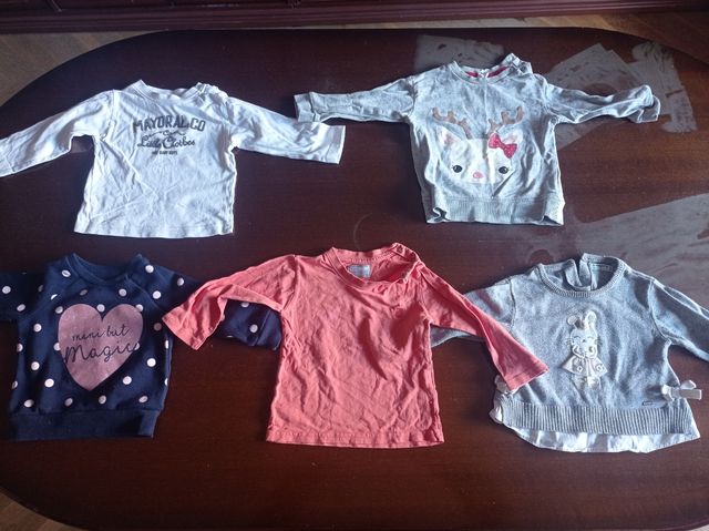 11 camisetas manga larga de 6 a 9 meses