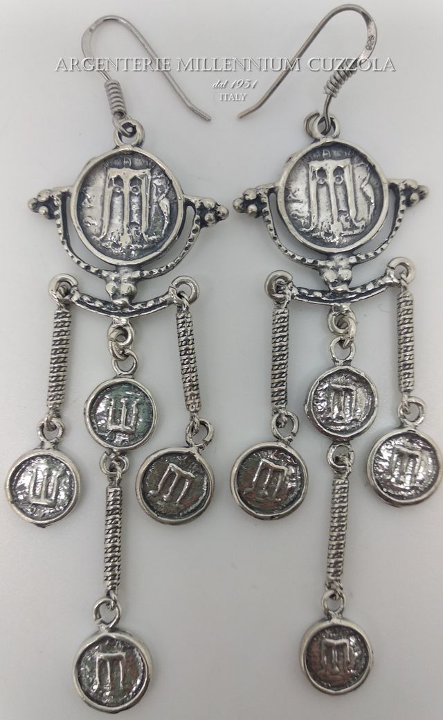 Monete Orecchini Argento 925 Tripode Magna Grecia
