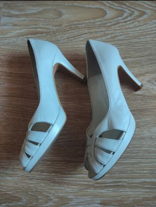 Zapatos novia peeptoe tacón plataforma blanco