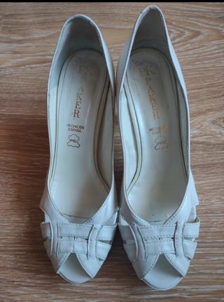 Zapatos novia peeptoe tacón plataforma blanco