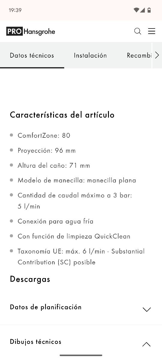 Grifo lavabo hansgrohe Ecosmar Talis E 80 71706000