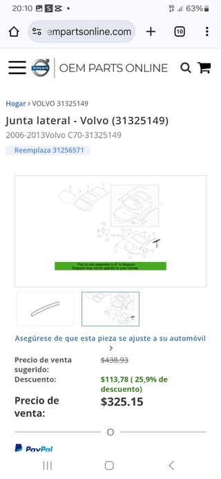 Goma techo retráctil Volvo C70 (2006-2013)