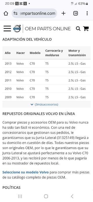Goma techo retráctil Volvo C70 (2006-2013)