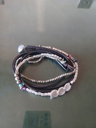 Pulsera doble de cuero y baño plata