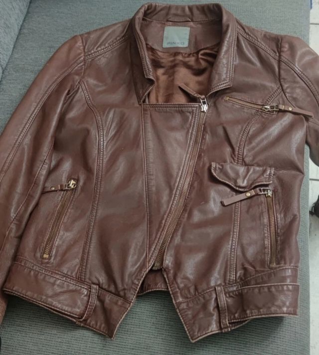 Giubbino PINKO in pelle marrone, taglia 42