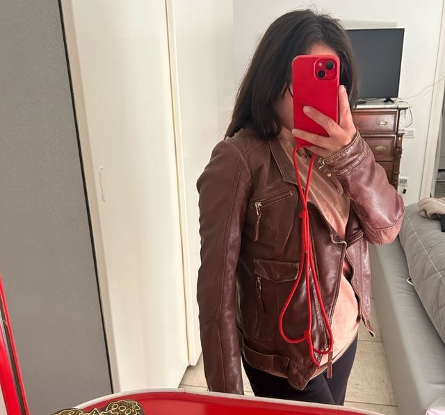 Giubbino PINKO in pelle marrone, taglia 42