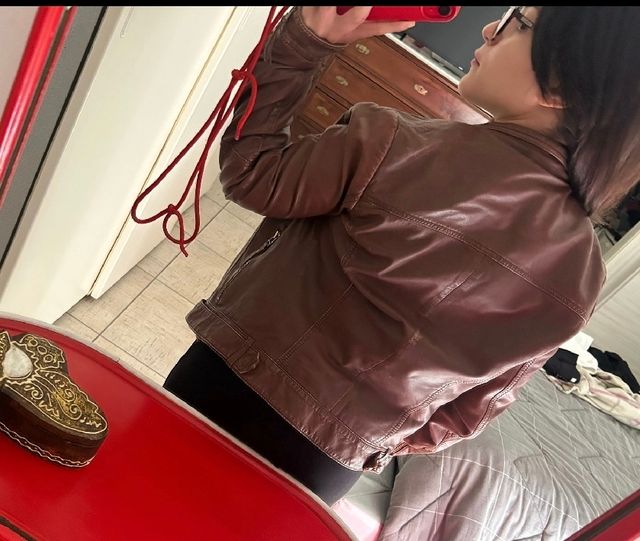 Giubbino PINKO in pelle marrone, taglia 42