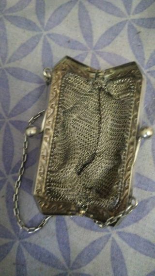 Bolso antiguo de alpaca plateado de malla