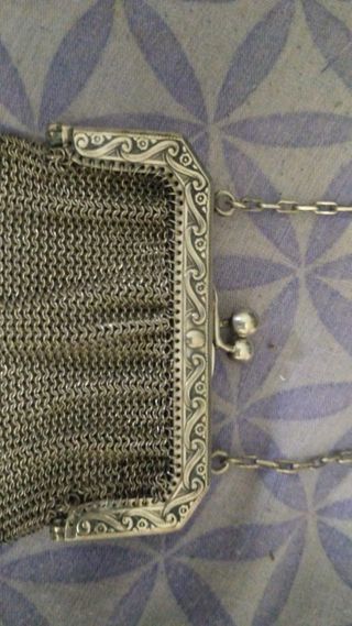 Bolso antiguo de alpaca plateado de malla