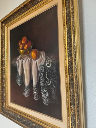 Bodegón pintado al óleo con marco