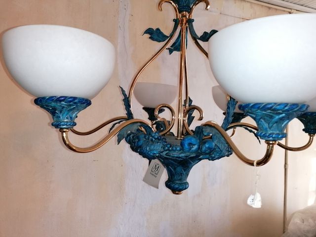 Lámpara de techo Mariner, alabastro y bronce.Nueva