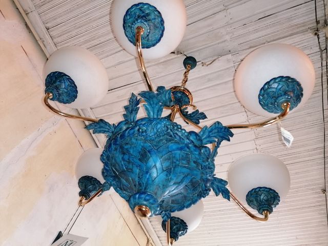 Lámpara de techo Mariner, alabastro y bronce.Nueva