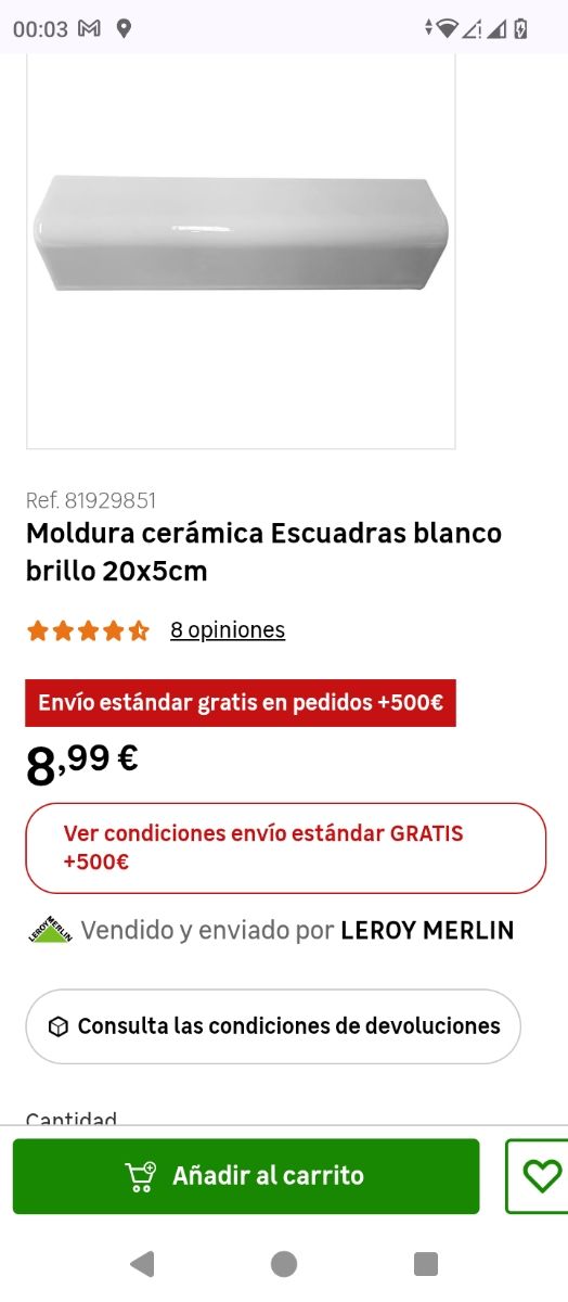 Molduras cerámica blanca 20x5cm