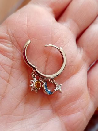 Pendientes aro estrella, sol y luna plata 