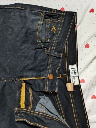 Vaqueros pantalón jeans costuras mostaza