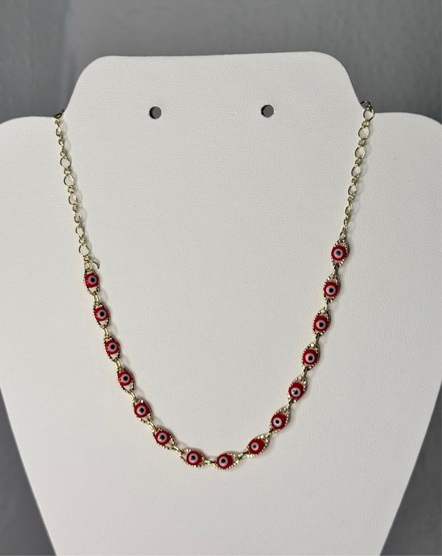 Collar ojo turco rojo/dorado