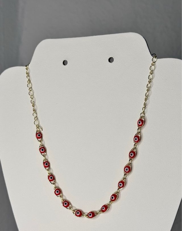 Collar ojo turco rojo/dorado